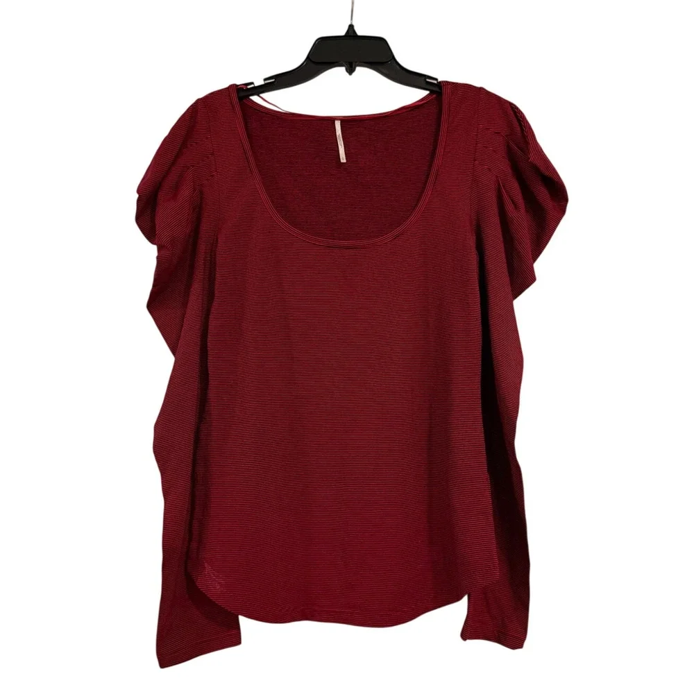 Free People Burgundy Ribbed Long Sleeve Top Size Large